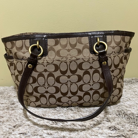 SOLD - Coach Gallery Signature Zip Khaki Mahogany Tote - Picture 5 of 10